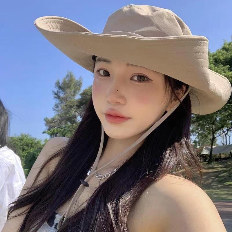 Retro Women's Mountaineering Hat Spring Summer Outdoor Camping Drawstring Western Cowboy Simple Sunshade Fisherman Cap