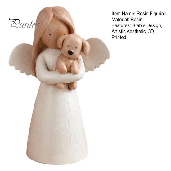Unique Gifts for Cat Owners Angel Holding Puppy Figurine, Cute Dog Resin Statue Home Small Tabletop Sculptures Shelf Desk Decor, Handcrafted