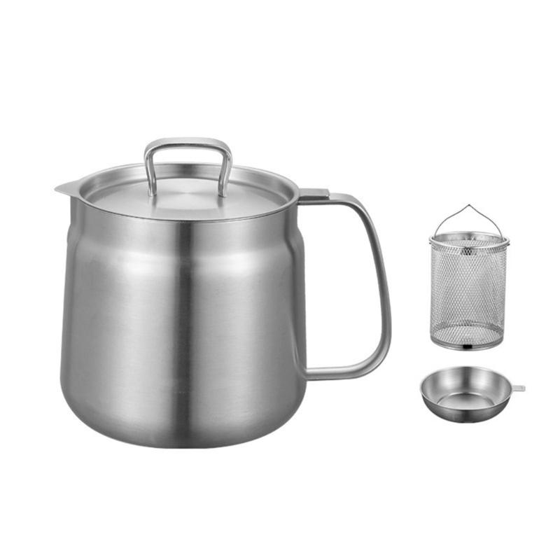 Premium Nonrust Steel Cooking Oil Strainer With Removable Filter Basket Large 1.5/2L Capacity Kitchen Tool