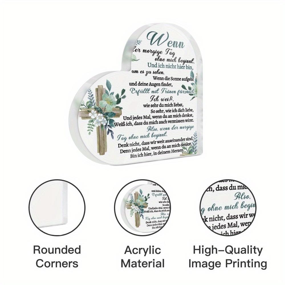 1pc German Heart-Shaped Acrylic Sign Table Decor, 'When Tomorrow Begins Without Me, And I'm Not Here To See It, ' Desktop Decoration