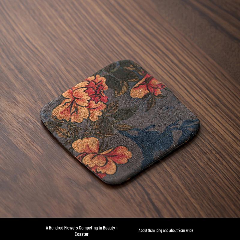 Chinese Style Double-sided Waterproof Silk Coaster - Heat Insulation Pad for Tea Ceremony & Home