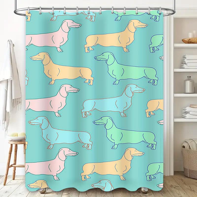 Vibrant Dogs Pattern Shower Curtain Blue Green Pink Yellow Colors Bathroom Decor for Kids Bathrooms Adults Modern Design Waterpr