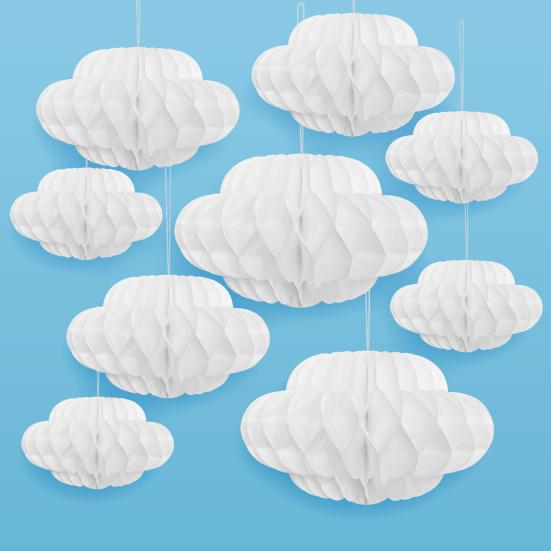 Cloud Hanging Honeycomb Decoration 3D Artificial Clouds Honeycomb Ornaments for Wedding Birthday Nursery Room Baby Shower Decor