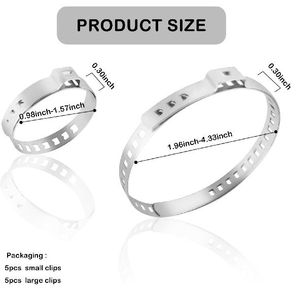 10PCS CV Boot Clamp Kit Include 5PCS Small and 5PCS Large Hose Clamps,Adjustable Hose Clamps Stainless Steel,Universal Pipe Clamps for Fasten