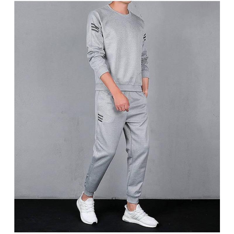 

Подростковый мужской повседневный спортивный костюм большого размера, три пары, свитшот с круглым вырезом, мужские брюки с длинными рукавами 4XL светло-серый