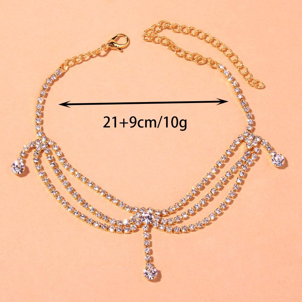 Trendy Rhinestone Tassel Multi-Layer Anklet - European & American Style Fashion Accessory for Women