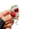 Retro Red Rose Golden Snake Brooch High-End Corsage Niche Temperament Rhinestone Pin Accessories