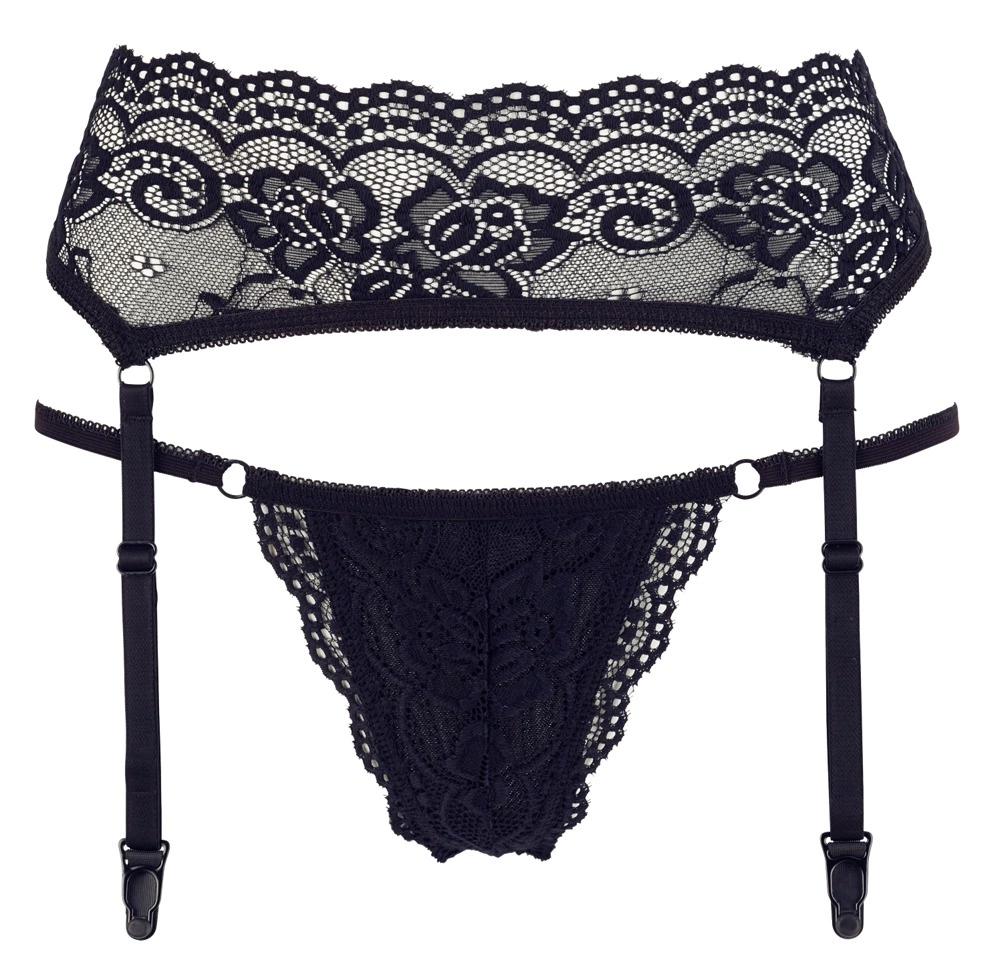 Cottelli LINGERIE - Sexy Lace Garter Belt and Thong Black L