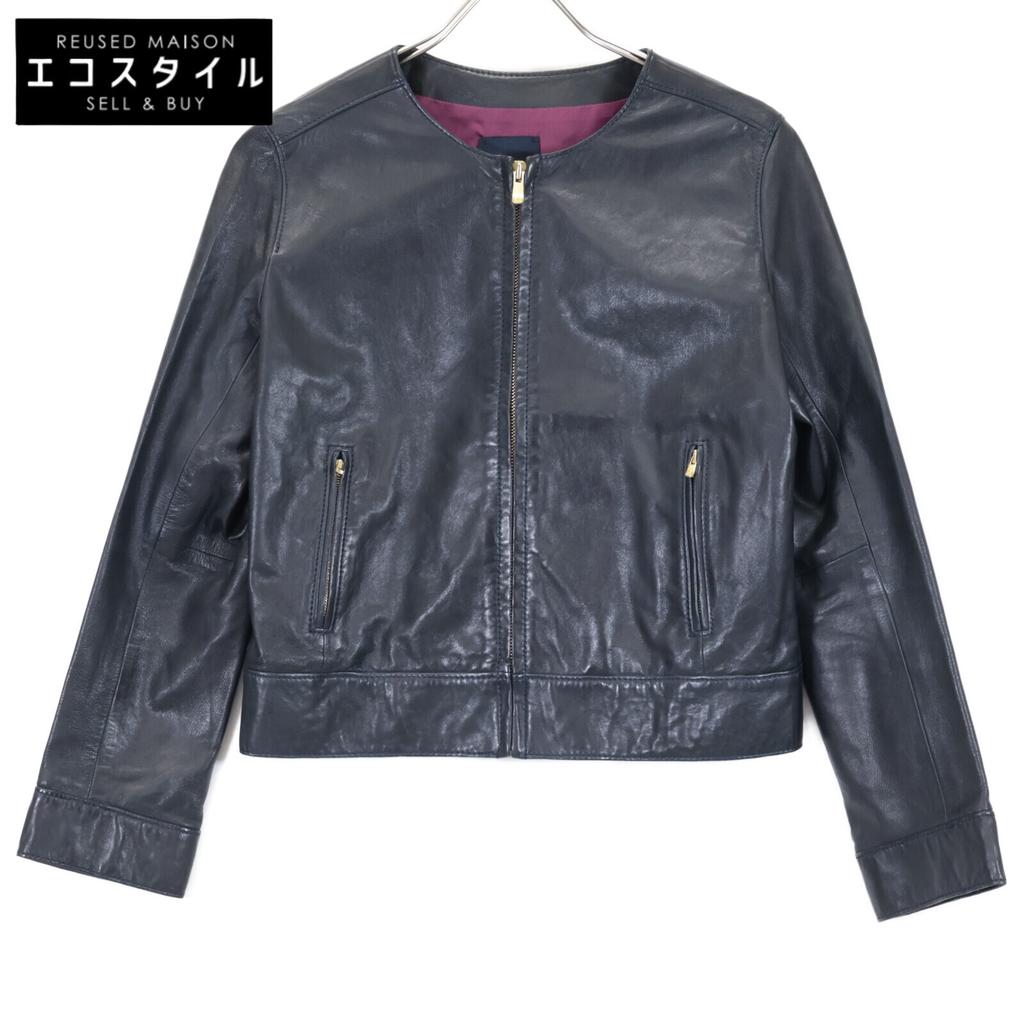 TOMORROWLAND Navy Lambskin Collarless Single Rider's Jacket Jacket 36 NavyUsed