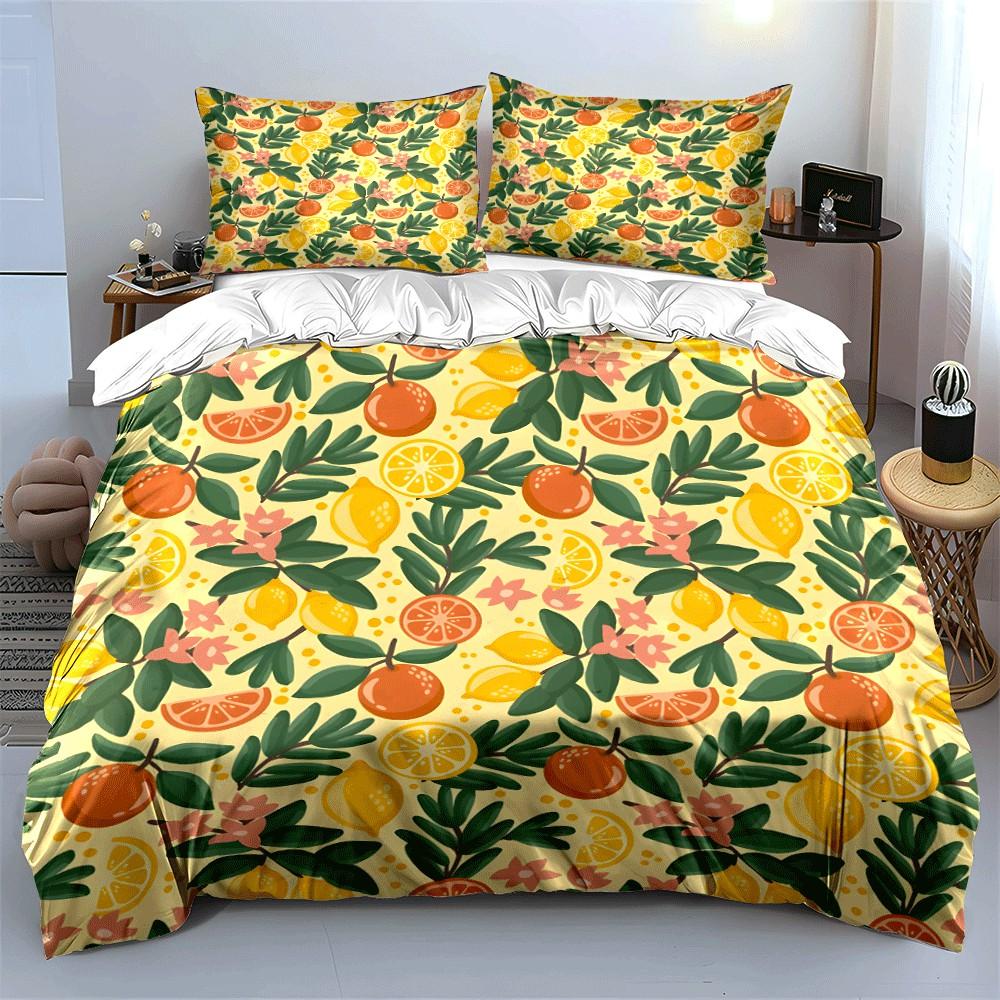 Citrus Pattern Three-Piece Set for Decor Exquisite Three-piece Bedding Set Gift for Kids and Adults