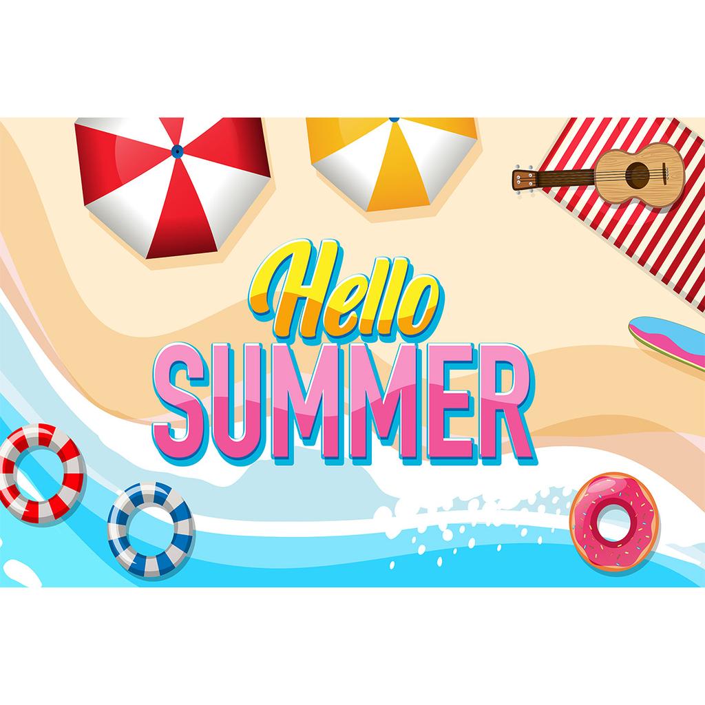 Hawaiian Beach Backdrop Hello Summer Tropical Ocean Palm Tree Surfboard Photo Background Luau Aloha Party Photo Booth Banner