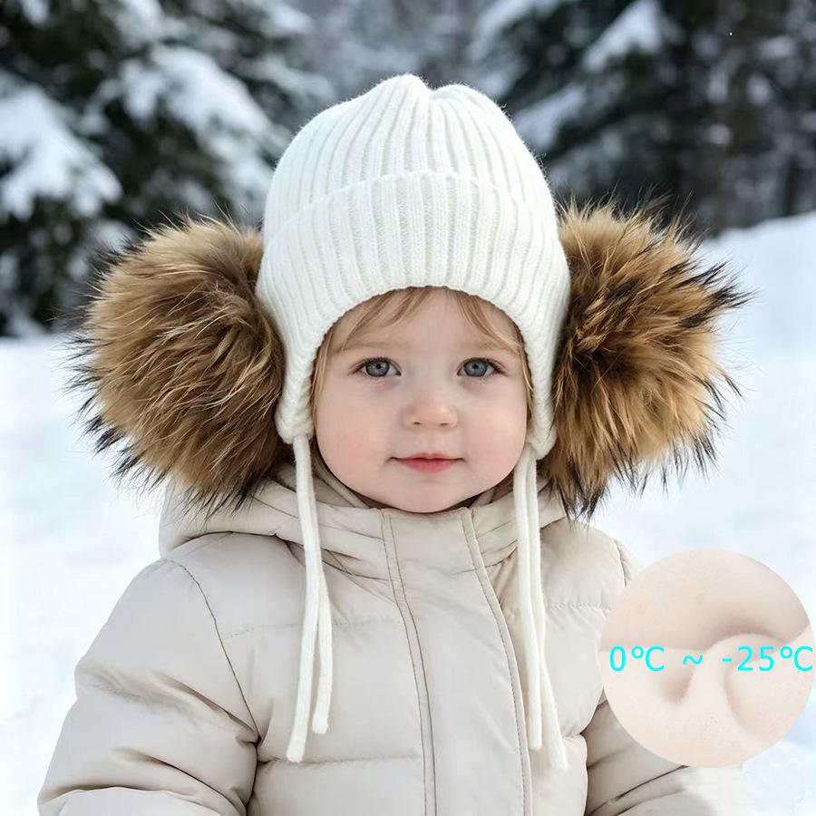 Kids Winter Warm Knitted Set Pom‑pom Hat Scarf Gloves 3‑Pcs Set Or Single Beanie Hat Windproof Ear Protection For Boys Girls Cold Weather Outdoor