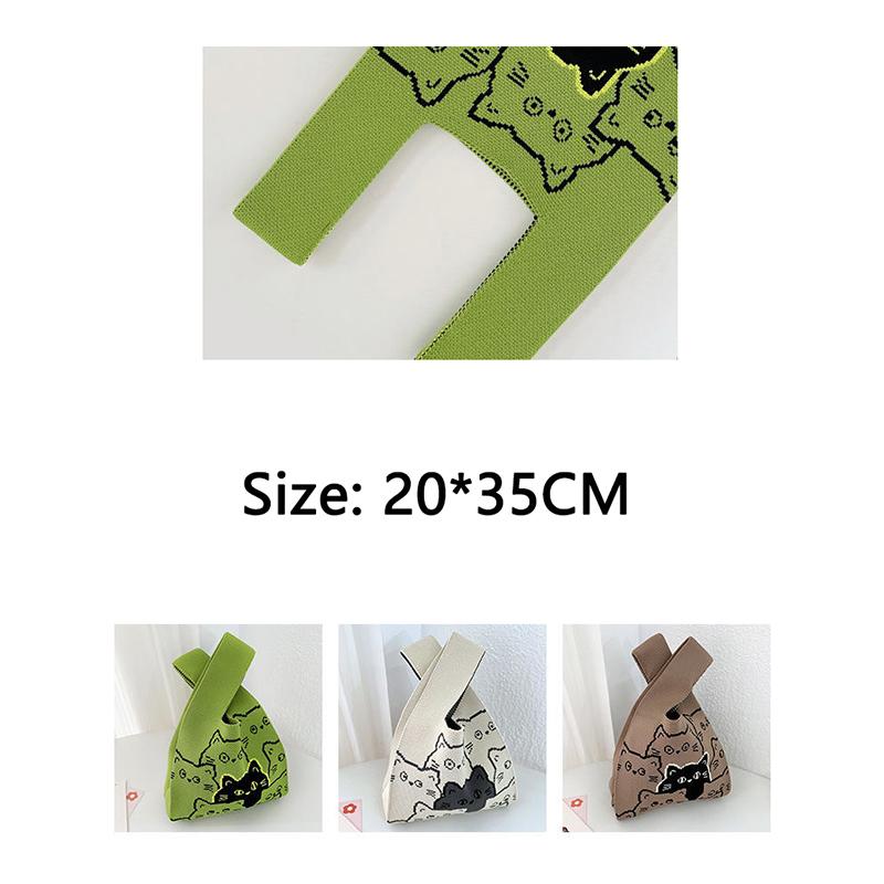 Damen-Handgelenktasche mit Knoten, handgefertigt, gestrickt, tragbar, Mini, gestreift, Tragetasche, Eimer, Handytasche, große Kapazität, Herbst-/Winterhandtaschen