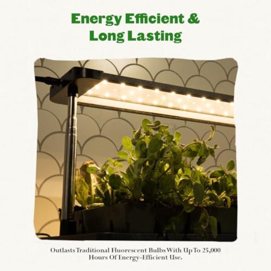 Indoor Seedling Grow Light with Full-Spectrum LED Adjustable Height Integrated Tray Energy-Efficient Design Timer Function Whit