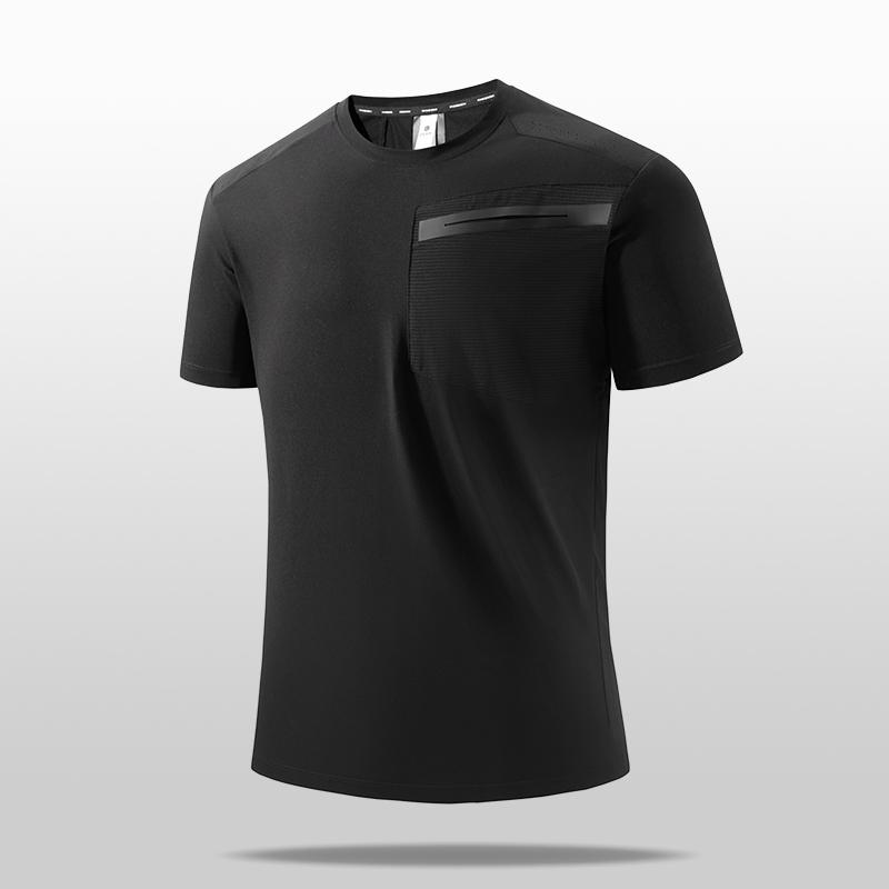 

Ice silk short-sleeved T-shirt men s tops summer men s zipper pocket sports and fitness tops 2XL чёрный