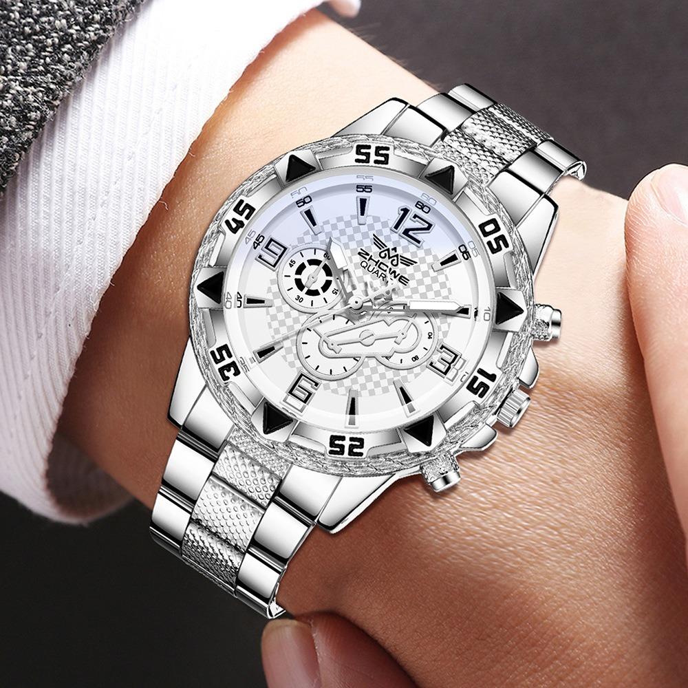 Men's Watch Blu-ray Glass Quartz Watch Classic Watch False Three-eye Digital Alloy Watch