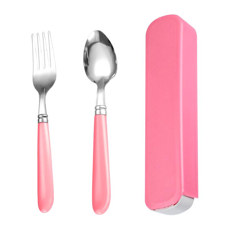 2Pcs/Set Portable Spoon Fork Combination Travel Tableware Set Stainless Steel Dinnerware With Box For Kid School Cutlery