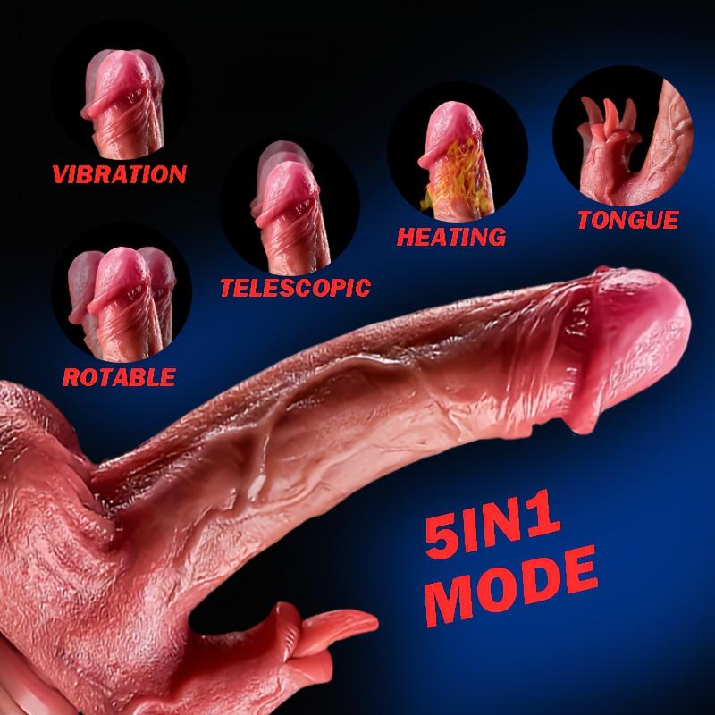 Sexy penis, 8,66 V vibrátor 4 v 1, 10 vibrací, teleskopické, 360° rotace, pomalé zahřívání, dálkové ovládání, tekutý silikon, erotické hračky, dárky, rekvizity, dildo