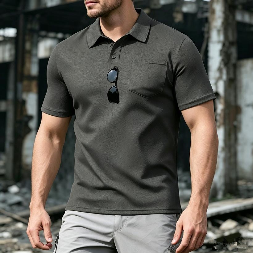Men's Sporty Breathable Mesh Button-Up Pure Color Casual Shirt Summer Loose Fit Polyester Dry-Moisture Wicking Short Sleeve