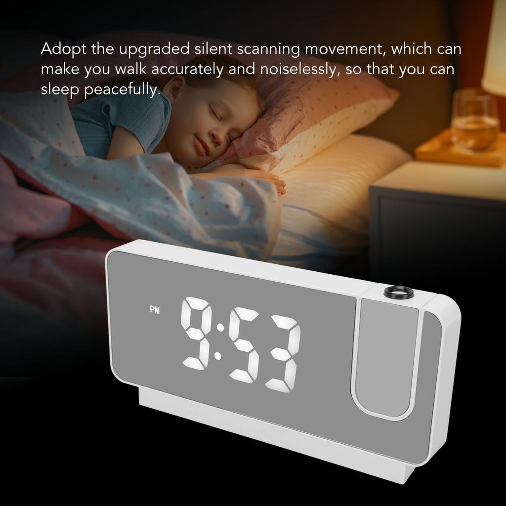 Projection Alarm Clock Time Date Temperature Display 180 Degree Wide Angle HD LED Screen Projectable Clock for Home