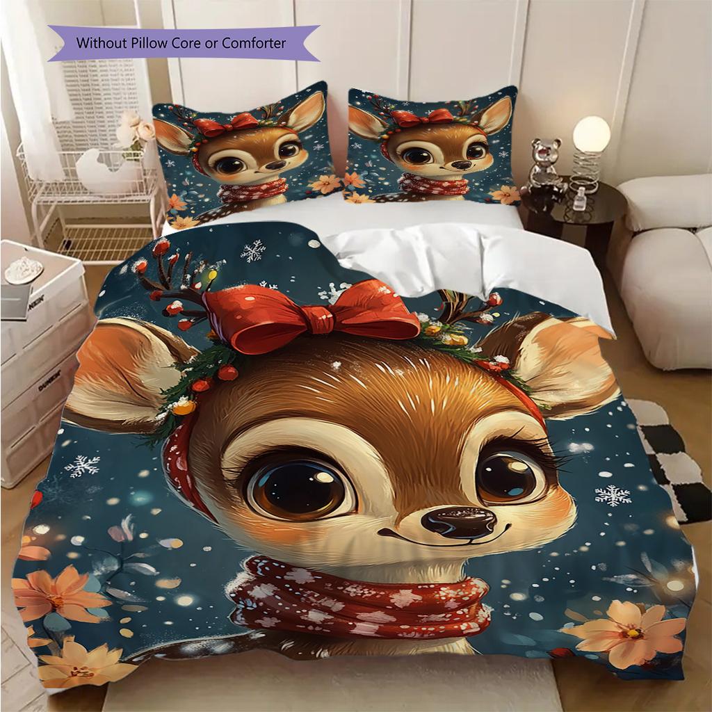 Elk Pattern Bedding Quilt Set Quilt Cover Pillowcase Home Decoration Birthday Gift (1 * Duvet Cover + 2 * Pillowcase, Without Core)