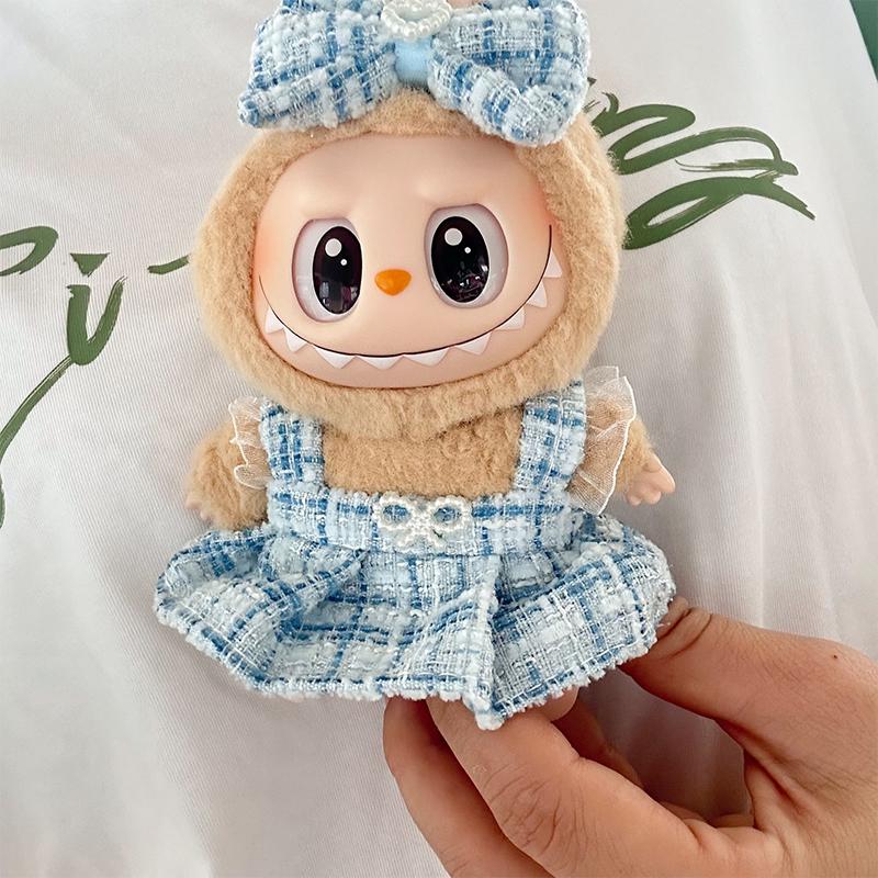 17cm Oblečení pro panenky Labubu Roztomilé Mini Plyšové Oblečení pro panenky Oblečení Monstrum Doplňky Perlové Mini Růžové Princeznovské šaty