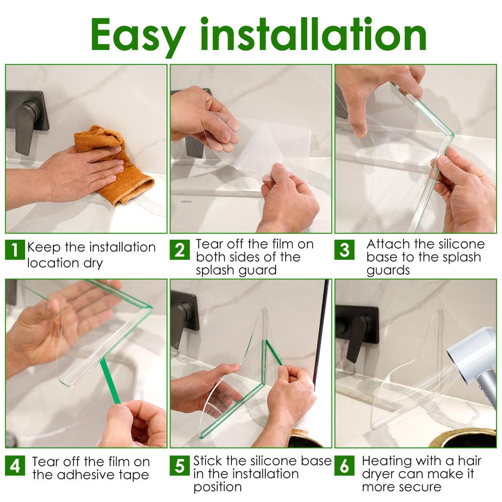 2Pcs Self- Adhesive Shower Splash Guard Waterproof Acrylic Transparent Reusable Bathtub Wash Basin Water Guards Easy To Install