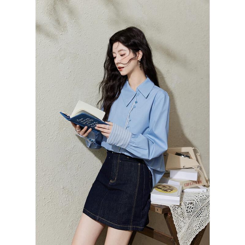 Mixiu Spring 2026 Tencel Cotton Striped Patchwork Shirt L