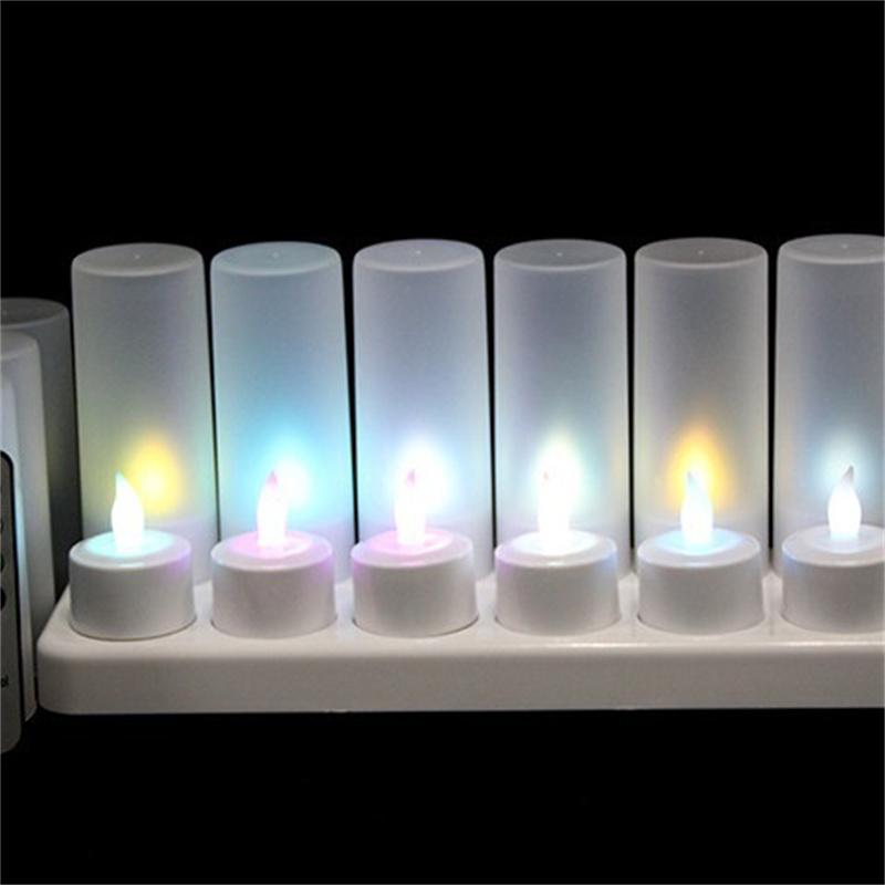 12-Pack Colorful Rechargeable LED Candle with Remote Flameless Tealightt Xmas Valentine Wedding Church Home Table Decoration