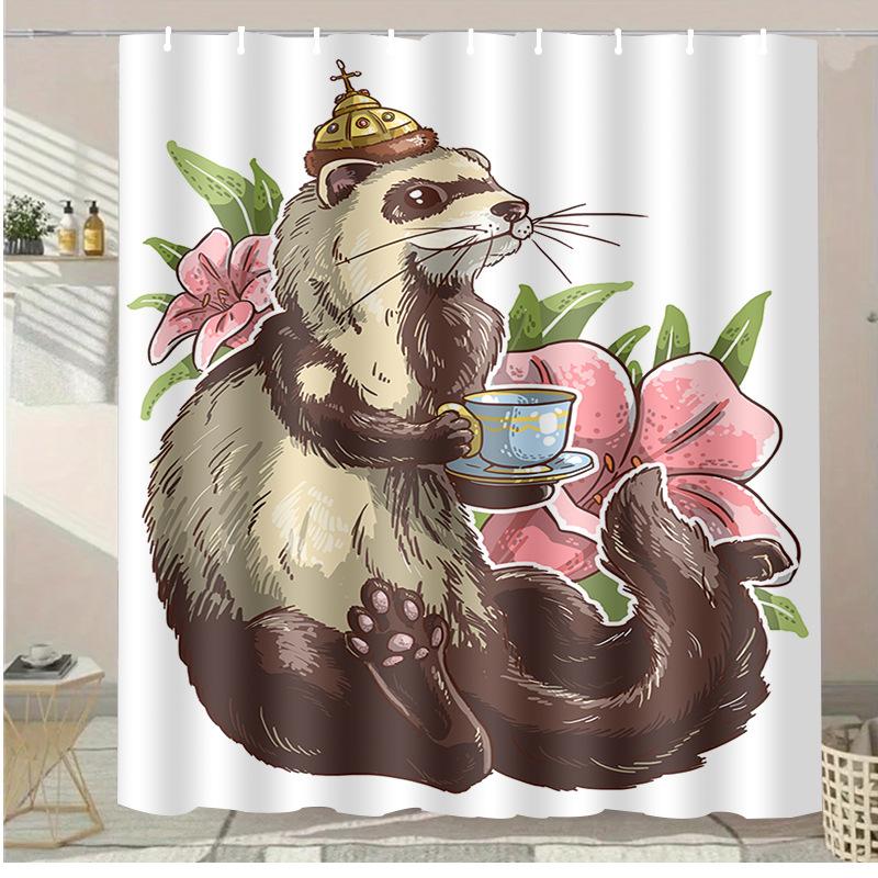 

Cartoon Animals Washable Dirt-Resistant Shower Curtain Shower Head Waterproof Polyester Bath Curtain For Home Decor Accessories W60H190(CM)-1 Pcs