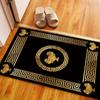 Ethnic Style Flannel Carpet Black Golden Accents Backing Lightweight Washable Rug Rectangle for Entryway Bedroom Living Room Mat