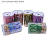 1PC Euro Dollar Money Box Safe Cylinder Piggy Bank Banks For Coins Deposit Boxes Circular tinplate savings jar for storing money