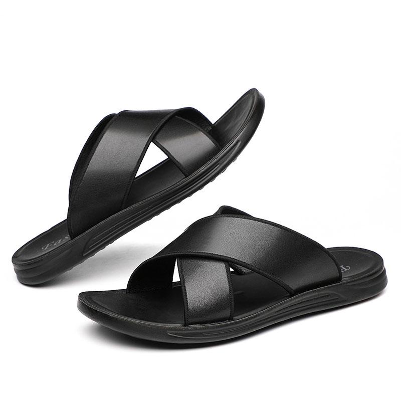 

Модные нескользящие мужские полускользящие кожаные туфли, горячая распродажа, модная летняя пляжная мужская обувь, роскошные универсальные мужские кожаные тапочки 44 чёрный