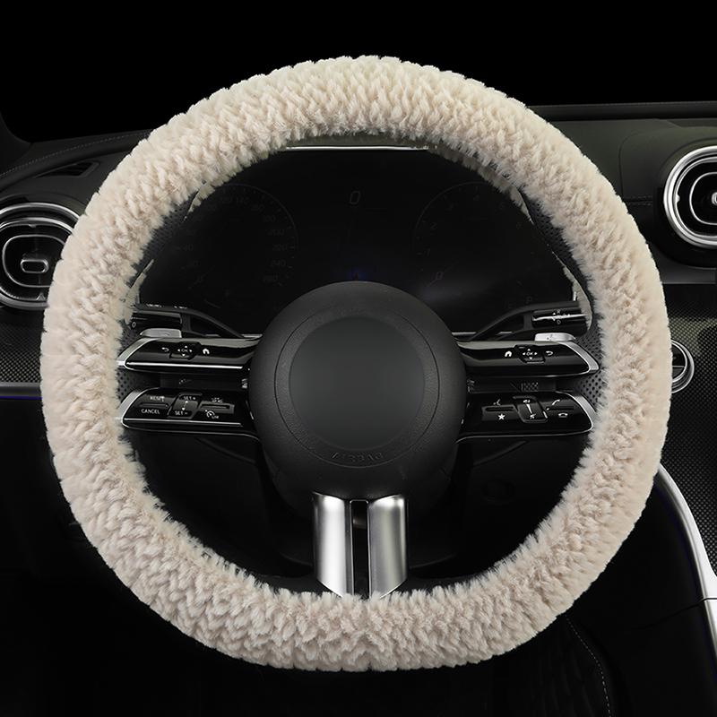 Winter Kunstmink Auto Lenkradbezug, Runde/D-Form Optionen, Weich Bequem und Warm, Passend für 14,5-15 Zoll Lenkräder