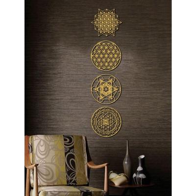 Lattice Panel Sacred Geometry Wall Art Set Rhythm Cube, Flower Of Life, Sri Yoga Diagram, 64 Star Tetrahedron Pagan Decor Room Home Wall Decor