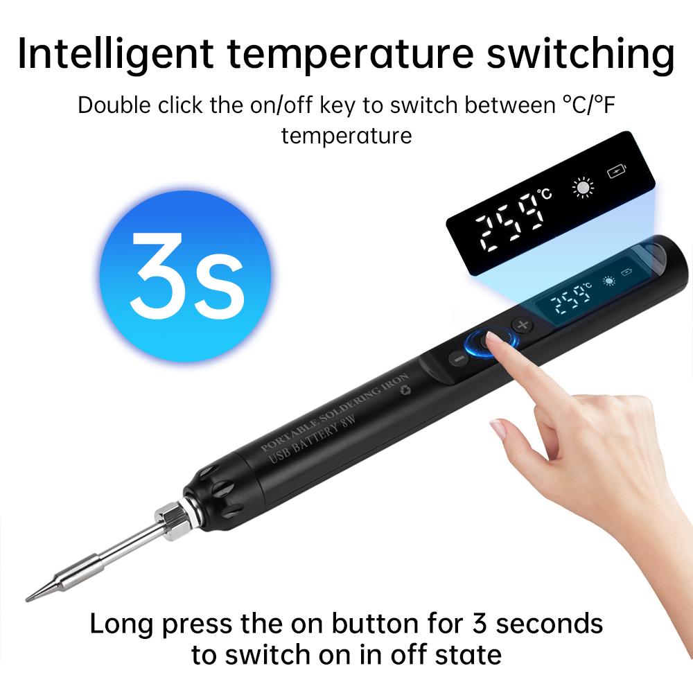 USB Soldering Iron Mini Small Soldering Iron Set Adjustable Soldering Iron Portable Type C Interface 800mAh Battery