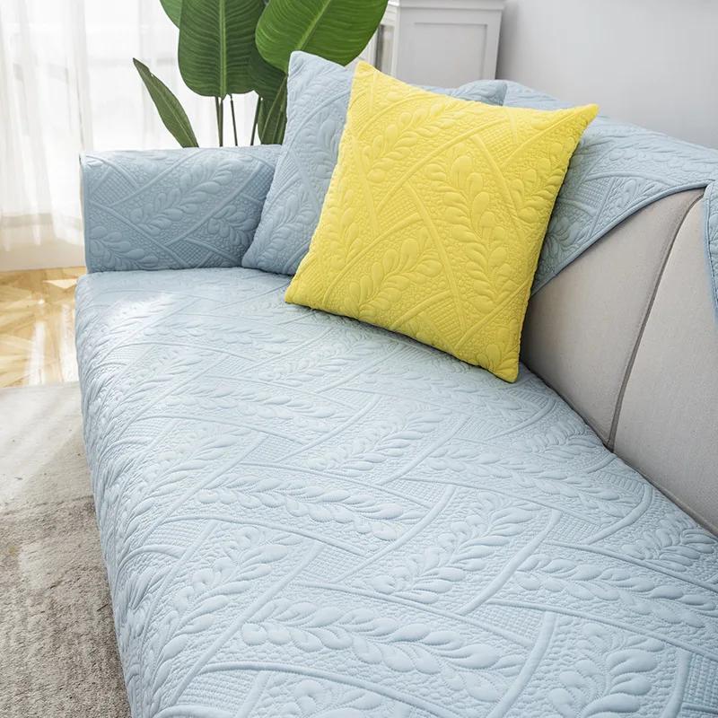 

New Brushed Fabric Edging Sofa Mat Minimalist Modern Solid Color Embroidered Sofa Cover Soft Comfortable Non Slip Sofas Towel 70x70cm 1pcs