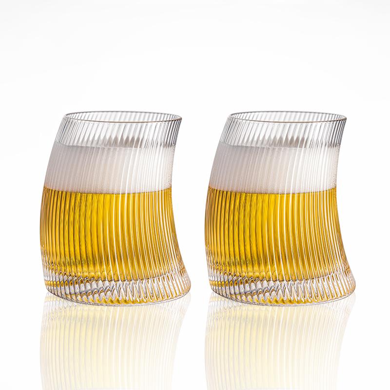 Crescent Shaped Wine Glass Striped Glass Cup Ins Style Cocktail Glass Soda Water Beverage Cups Iced Latte Mug Drinking Glasses