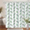 1pc Green Leaf Shower Curtain, Gradient Green on White, Fresh Natural Design, 70x70", 12 Hooks, Machine Washable Polyester