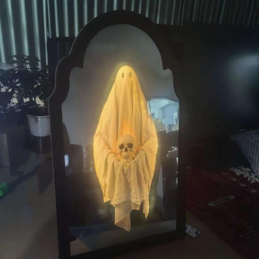 Glowing LED Mirror Decor Battery Operated Halloween Wall Decor Gift Haunted House Ornament Bedroom