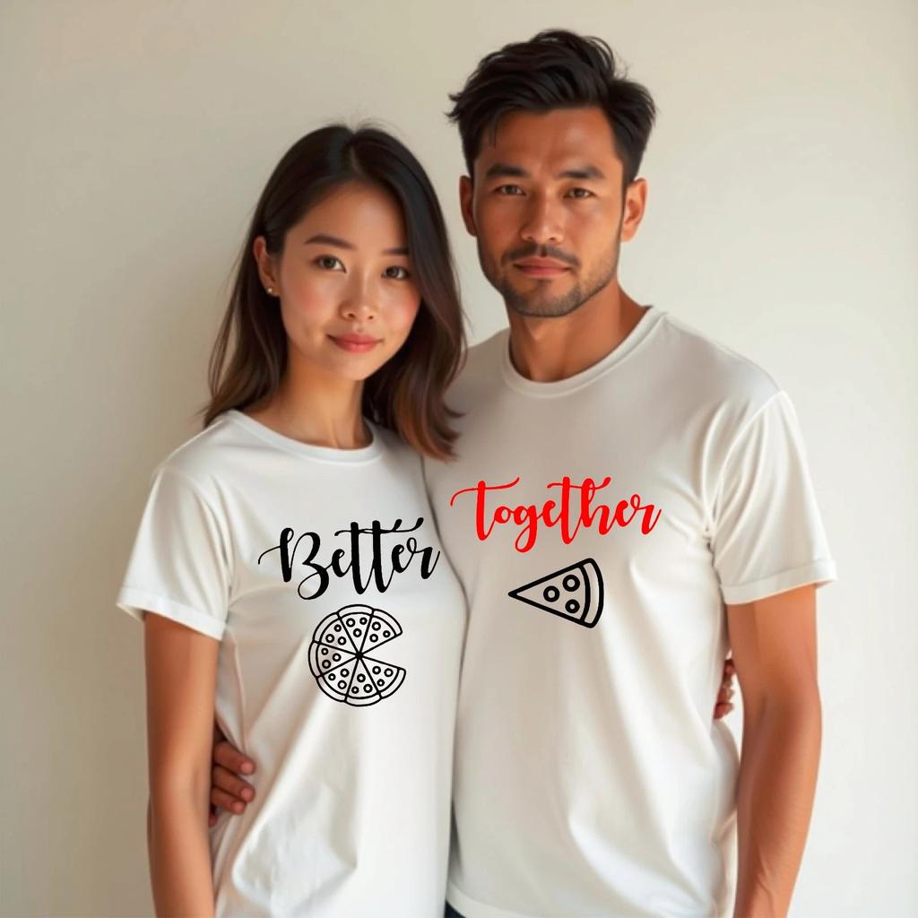 Better Together Couple T-Shirt, His Hers Matching Pizza Valentine Day Gift Tee