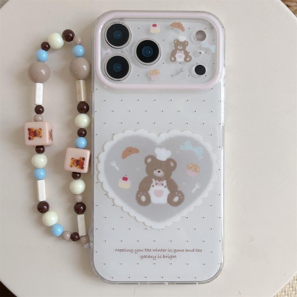 Cartoon Bear Heart Double-Layer Anti-Fall Phone Case for iPhone 14/13 & Apple PROMAX 17/16/15.