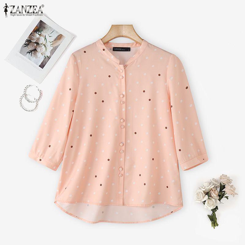 ZANZEA Women Round Neck Loose Casual 3/4 Sleeve Print Blouse