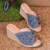 Fashion Fashion Denim Chunky Wedge Sandals Women 2025 Rivets Decor High Heels Slippers Woman Peep Toe Thick Bottom Sandles Plus Size 43