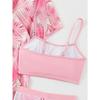 Holiday Swimsuit Tropical Palm Leaf Printed Pink Elastic Flat Leg 3-Piece Swimsuit Strap Comfortable Casual Swimsuit, Short Slee