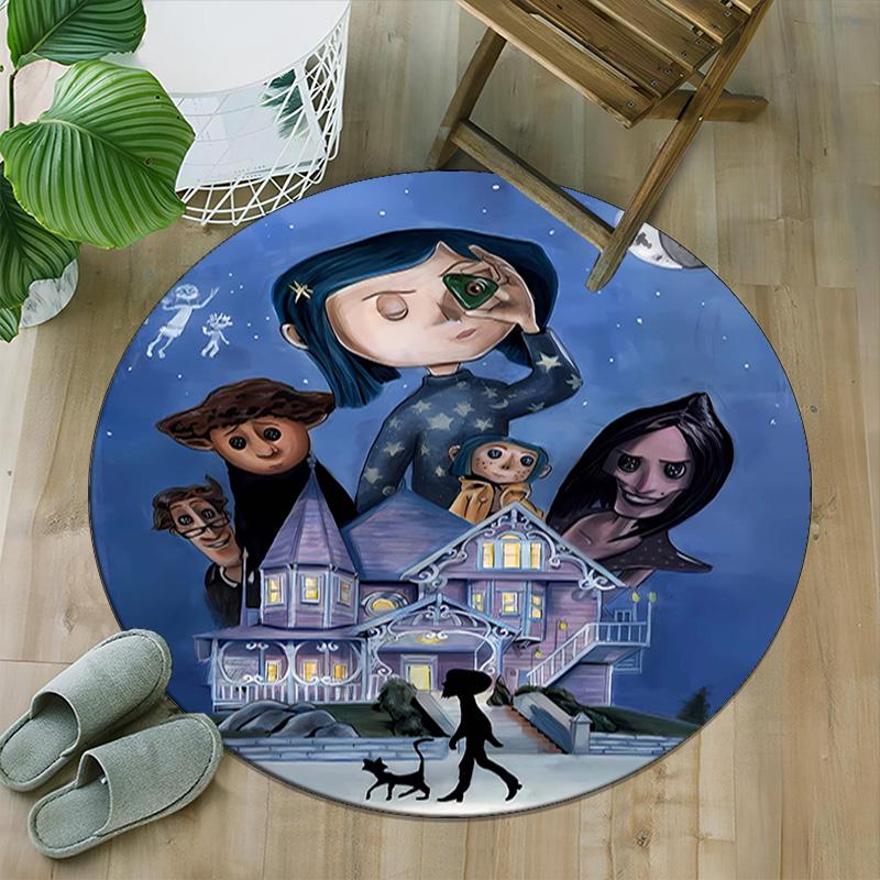 1pc Coraline (5) Print Round Carpet Chair Round Carpet Suitable for Bedroom Living Room Home Decorative Carpet
