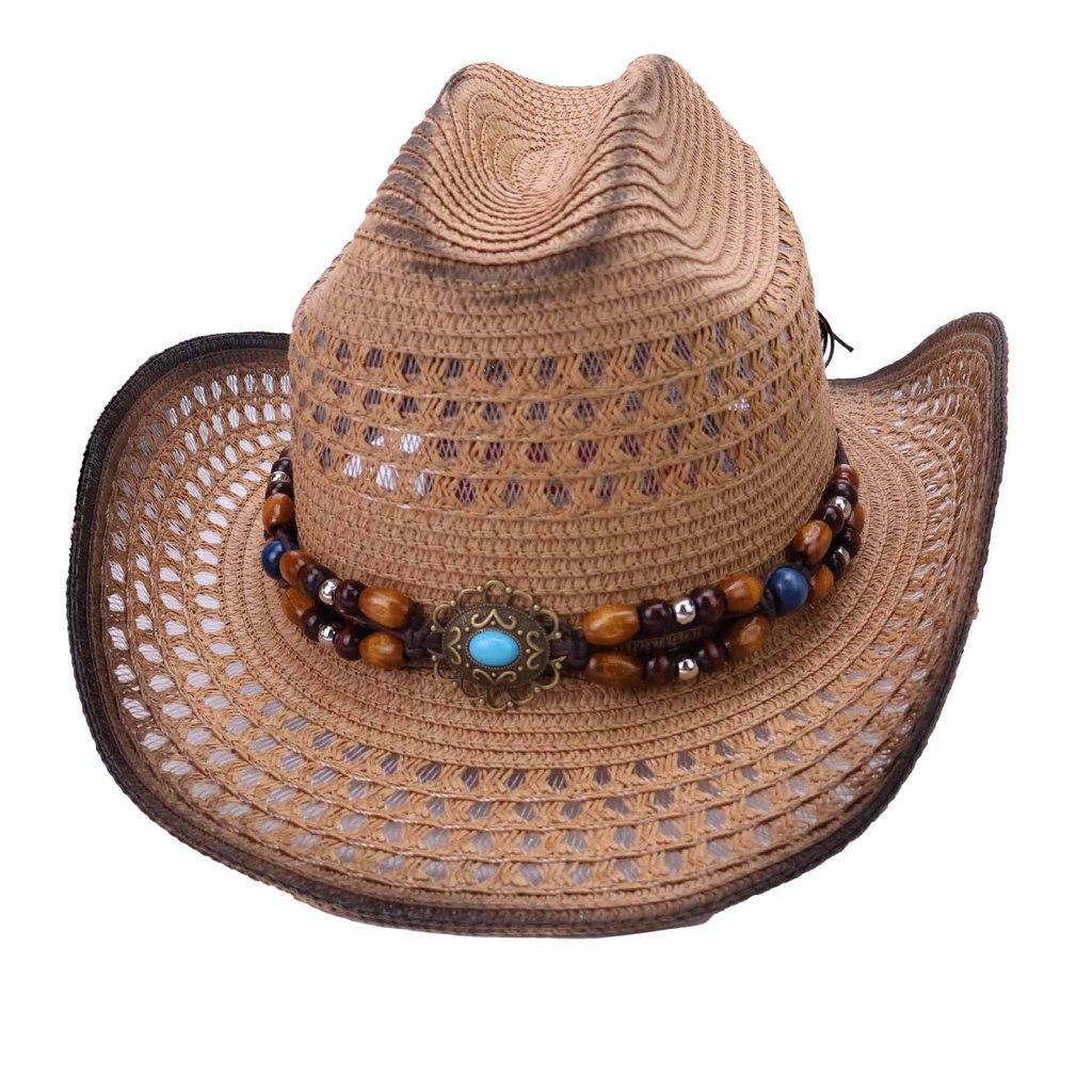 Paper Straw Cowboy Hat With Wide Brim For Summer Sun Protection And Fashion Style