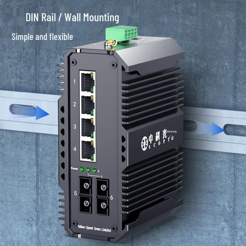 Industrial Gigabit Fiber Optic Transceiver with 2 Optical and 4 Electrical Ports