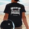 SQUARE UP Square-Toe Truck Graphic Motorcycle T-Shirt Double-Sided Print Men‘s Casual Short Sleeve Summer O-neck Tops