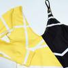 Sexy Women Single Sleeve One-piece Swimsuit Yellow Black Patchwork Bikin Irregular Oen Piece
